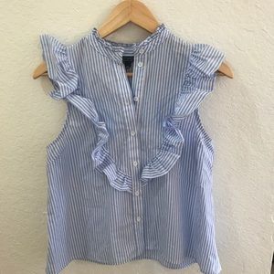 Striped and ruffled Topshop sleeveless blouse